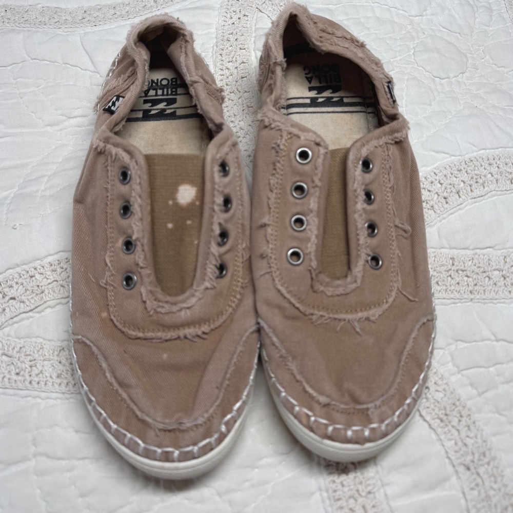 Billabong Cruiser Slip On Sneakers Tan Frayed Canvas Surfer Coastal Womens 7
